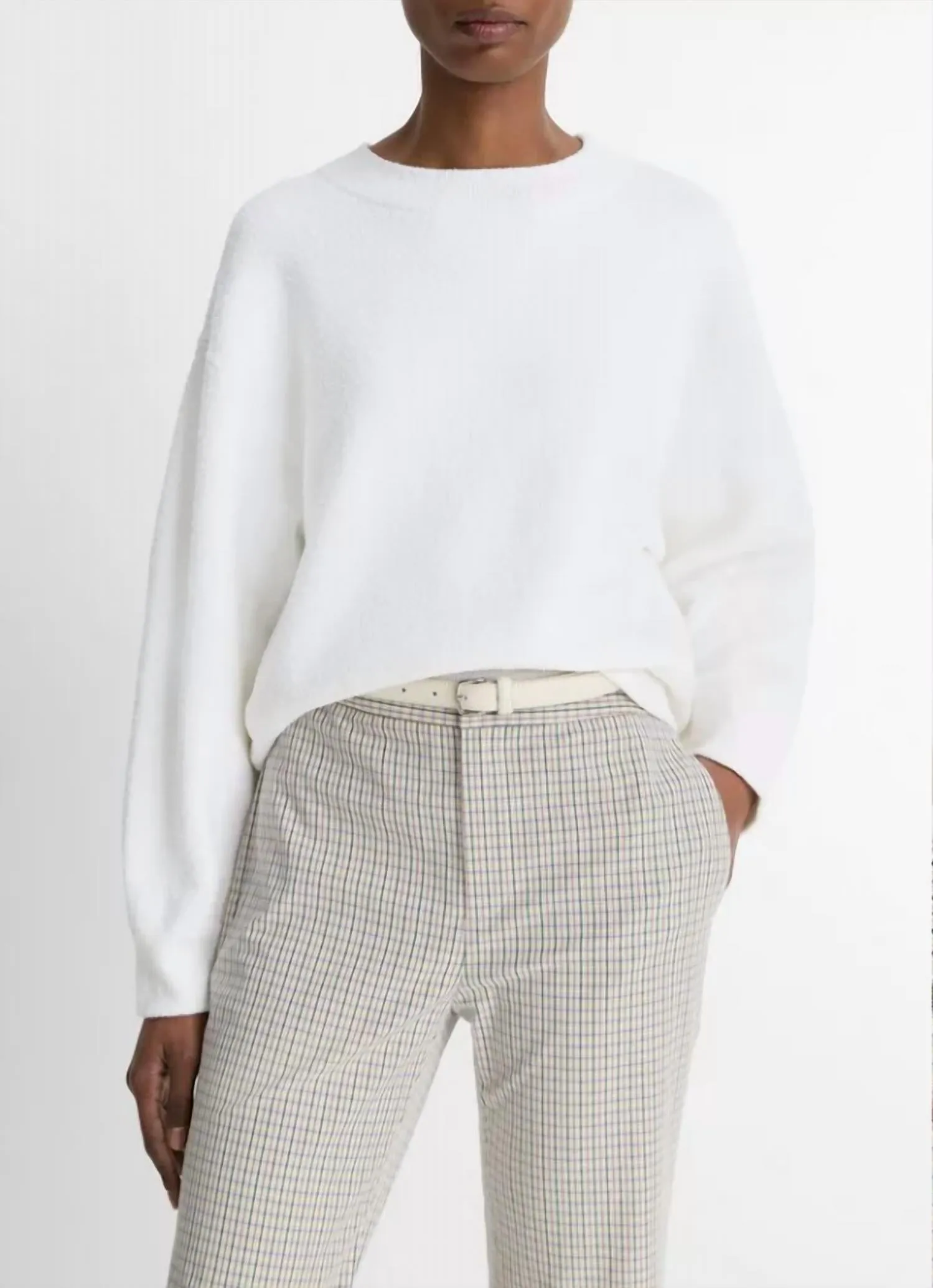 Structured Boucle Crew Neck Sweater In Optic White