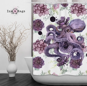 Succulent Octopus Ink Shower Curtains and Optional Bath Mats Lighting,Lamps Fixtures