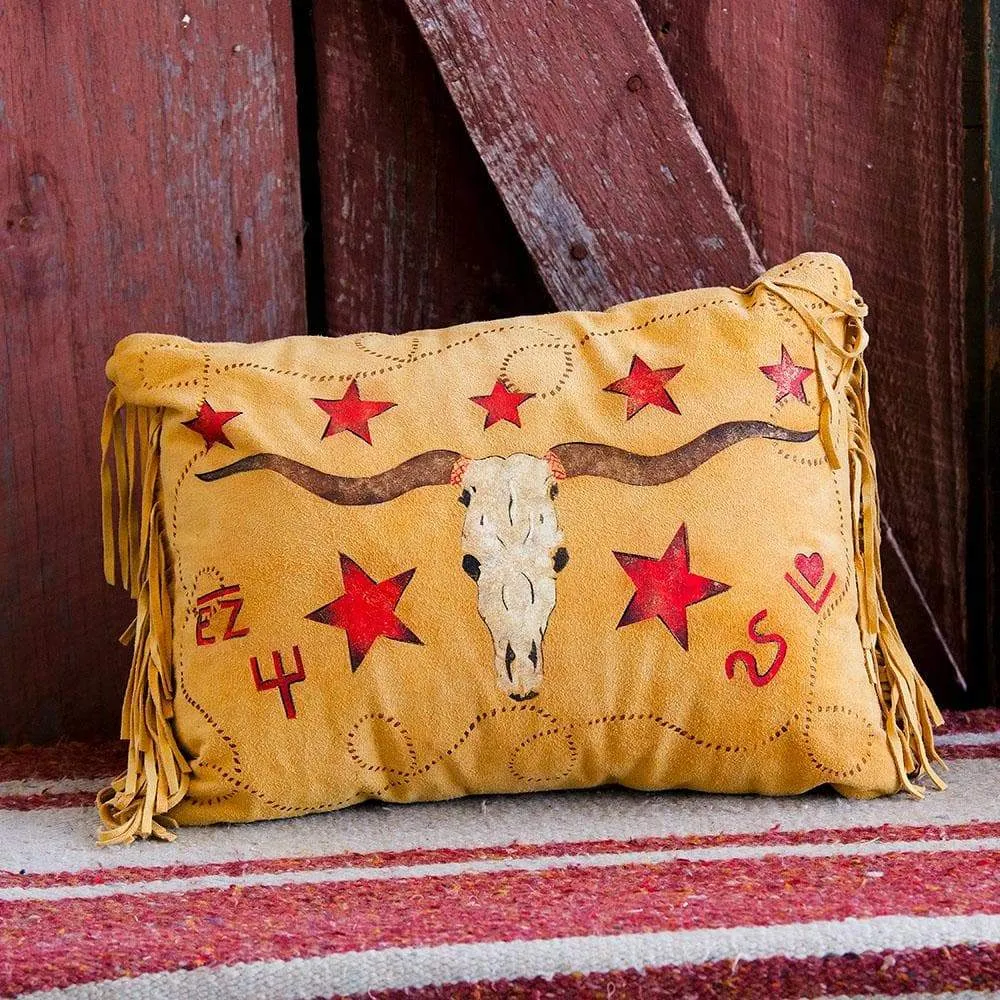 Suede Western Longhorn Accent Pillow