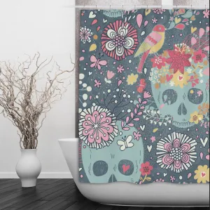 Sugar Skull with Woodland Flowers Shower Curtains and Optional Bath Mats Lighting,Lamps Fixtures