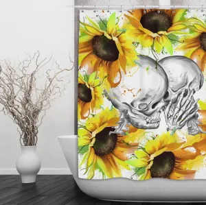 Sunflower Kiss Skull Shower Curtains and Optional Bath Mats Lighting,Lamps Fixtures