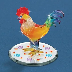 Sunrise Rooster with Blue Crystal Eyes Glass Figurine Decorative Mirror,Home Decor Mirror