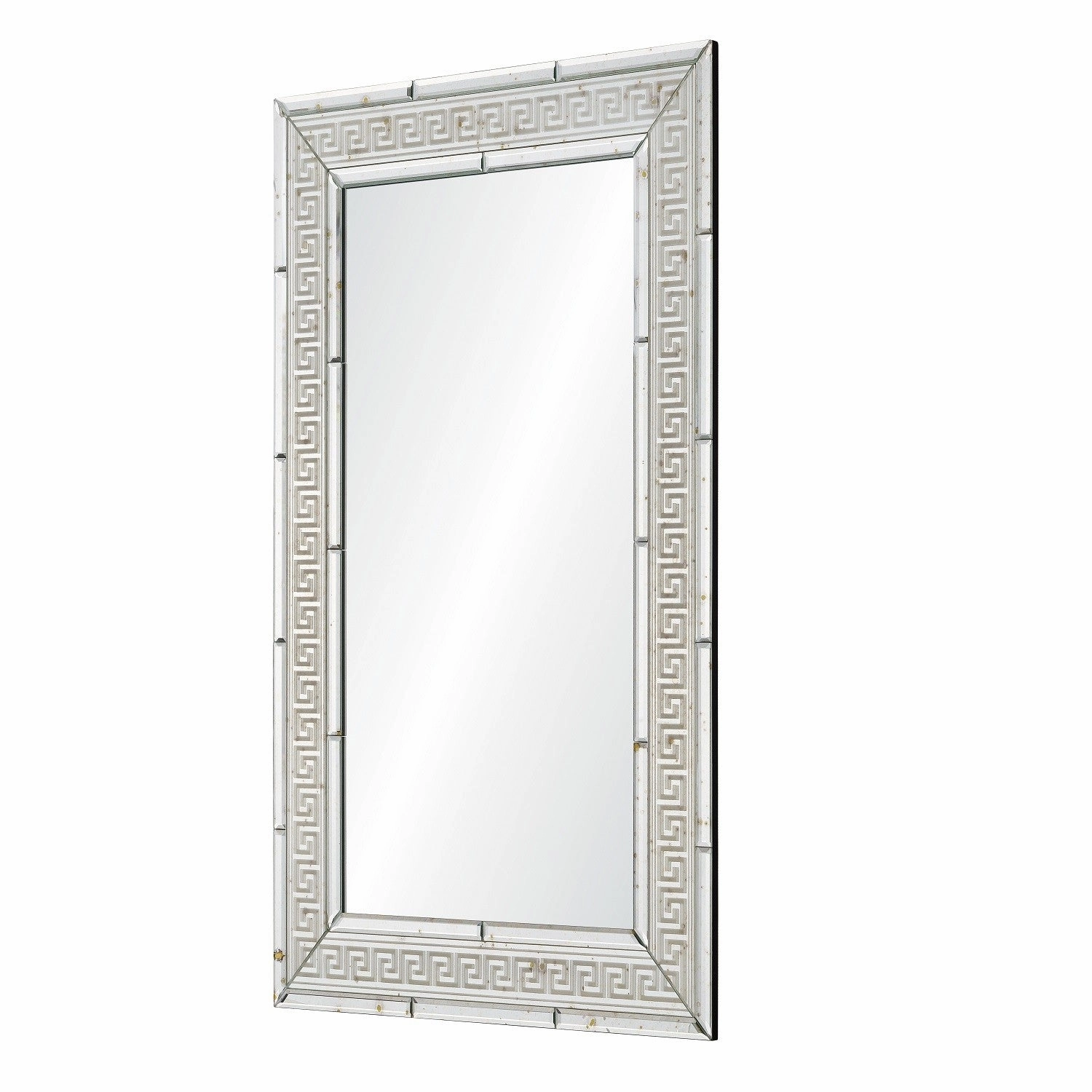Suzanne Kasler Antiqued Mirror With Silver Greek Key Frame Wall Mirror
