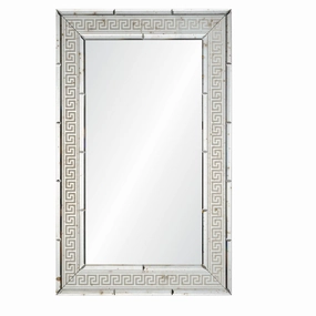 Suzanne Kasler Antiqued Mirror With Silver Greek Key Frame Wall Mirror Cutting Board,Kitchen Board