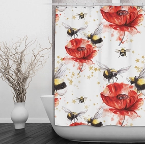 Sweet Bee Poppy Shower Curtains and Optional Bath Mats Lighting,Lamps Fixtures