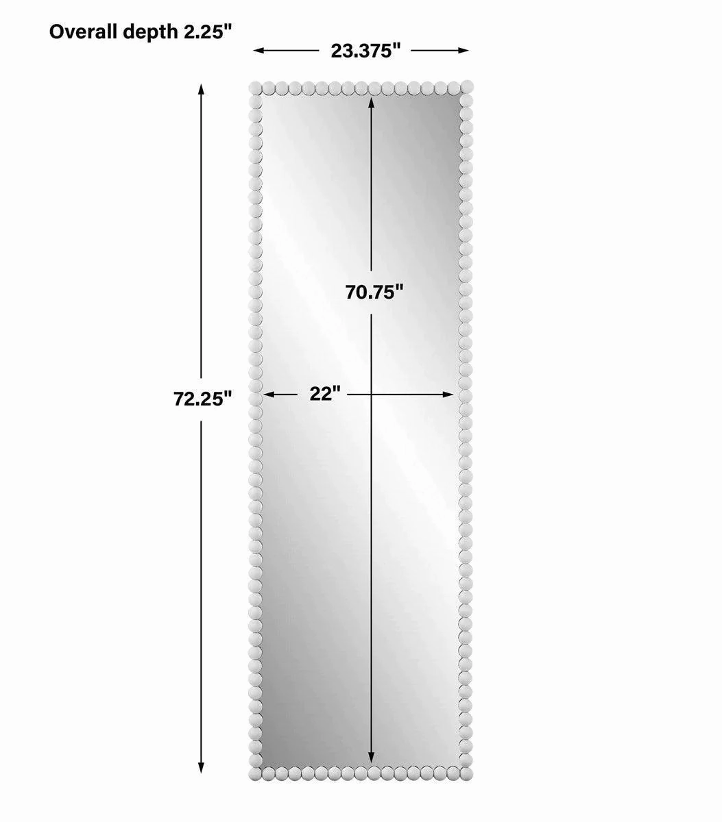 Tall Matte White Beaded Framed Wall Mirror