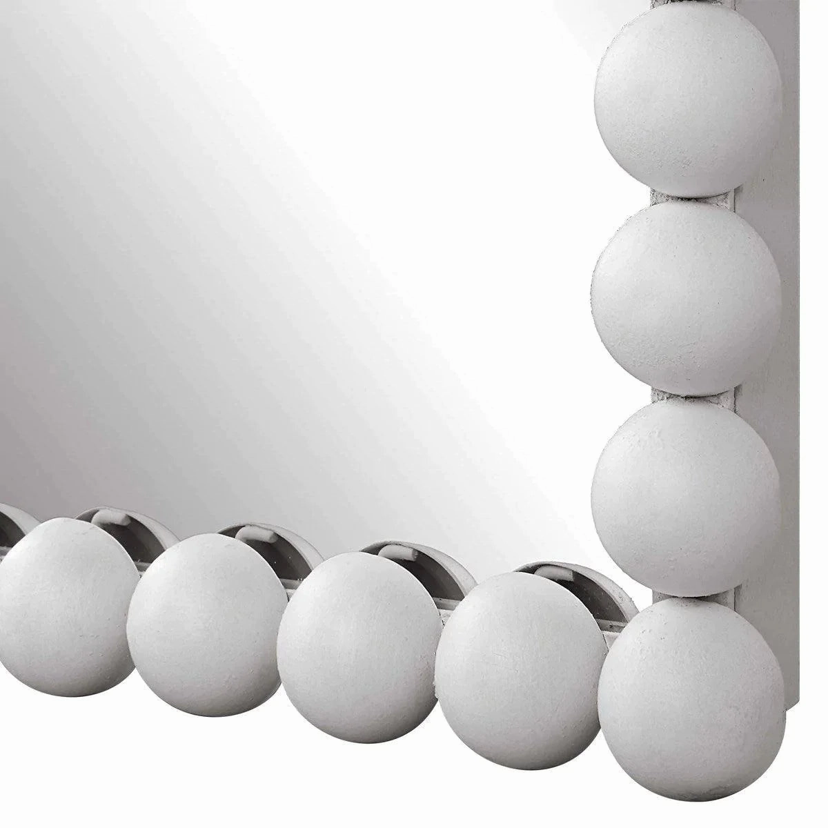 Tall Matte White Beaded Framed Wall Mirror