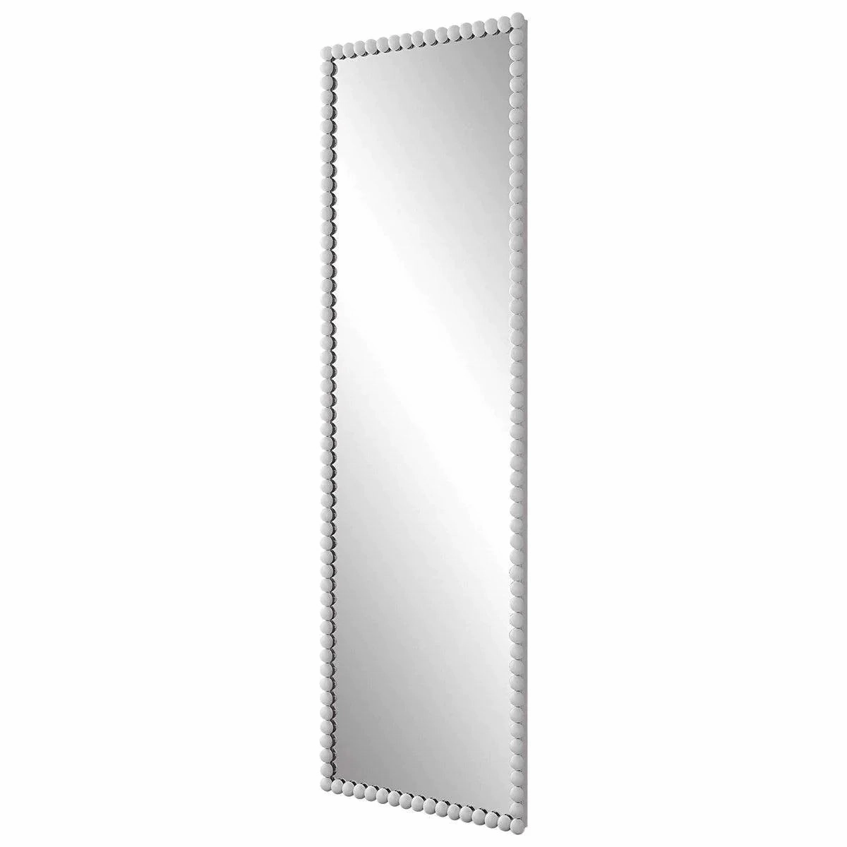 Tall Matte White Beaded Framed Wall Mirror