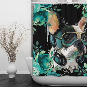 Teal Frenchie Shower Curtains and Optional Bath Mats Lighting,Lamps Fixtures