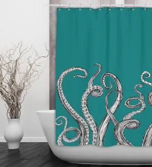 Teal Octopus Tentacle Shower Curtains and Optional Bath Mats Lighting,Lamps Fixtures