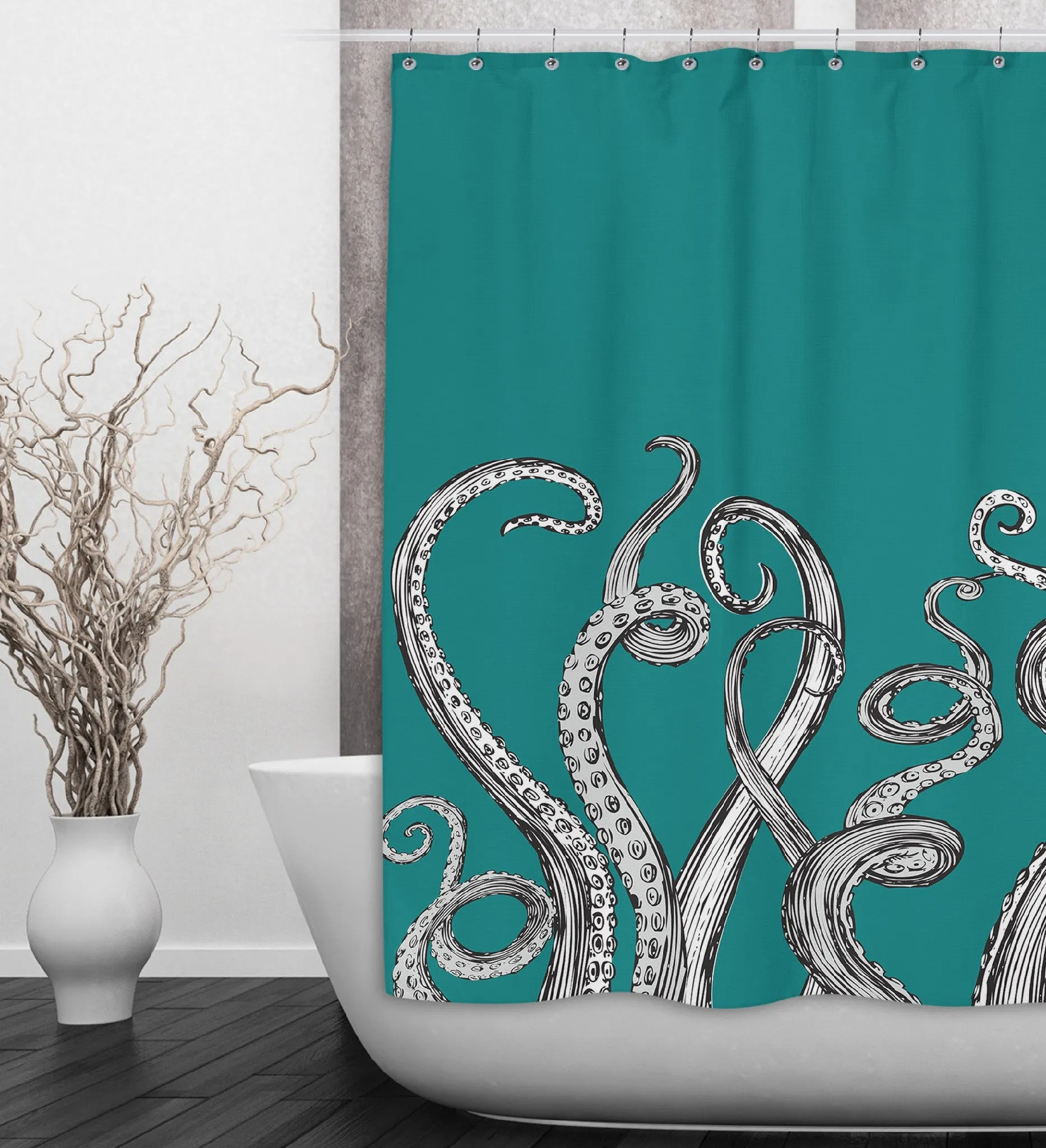 Teal Octopus Tentacle Shower Curtains and Optional Bath Mats Lighting,Lamps Fixtures
