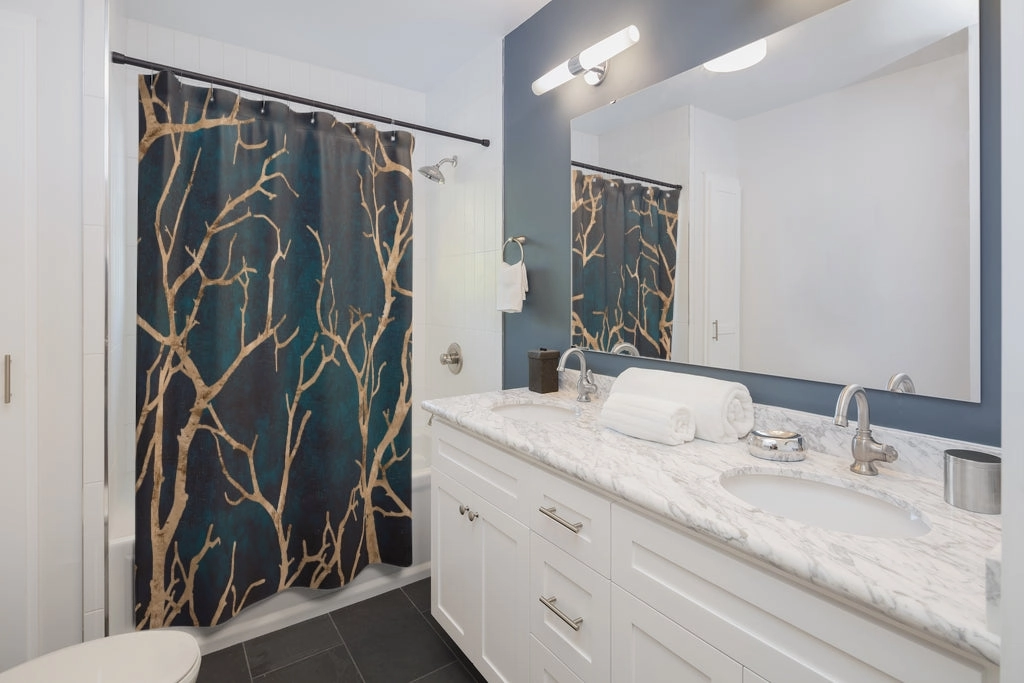 Teal Gold Abstract Shower Curtain