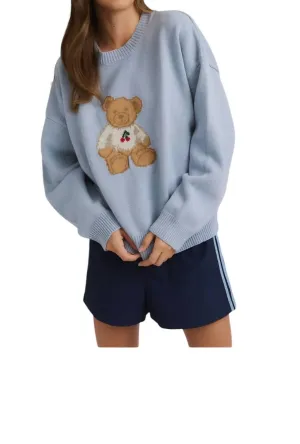 Teddy Bear Cherry Sweater In Light Blue