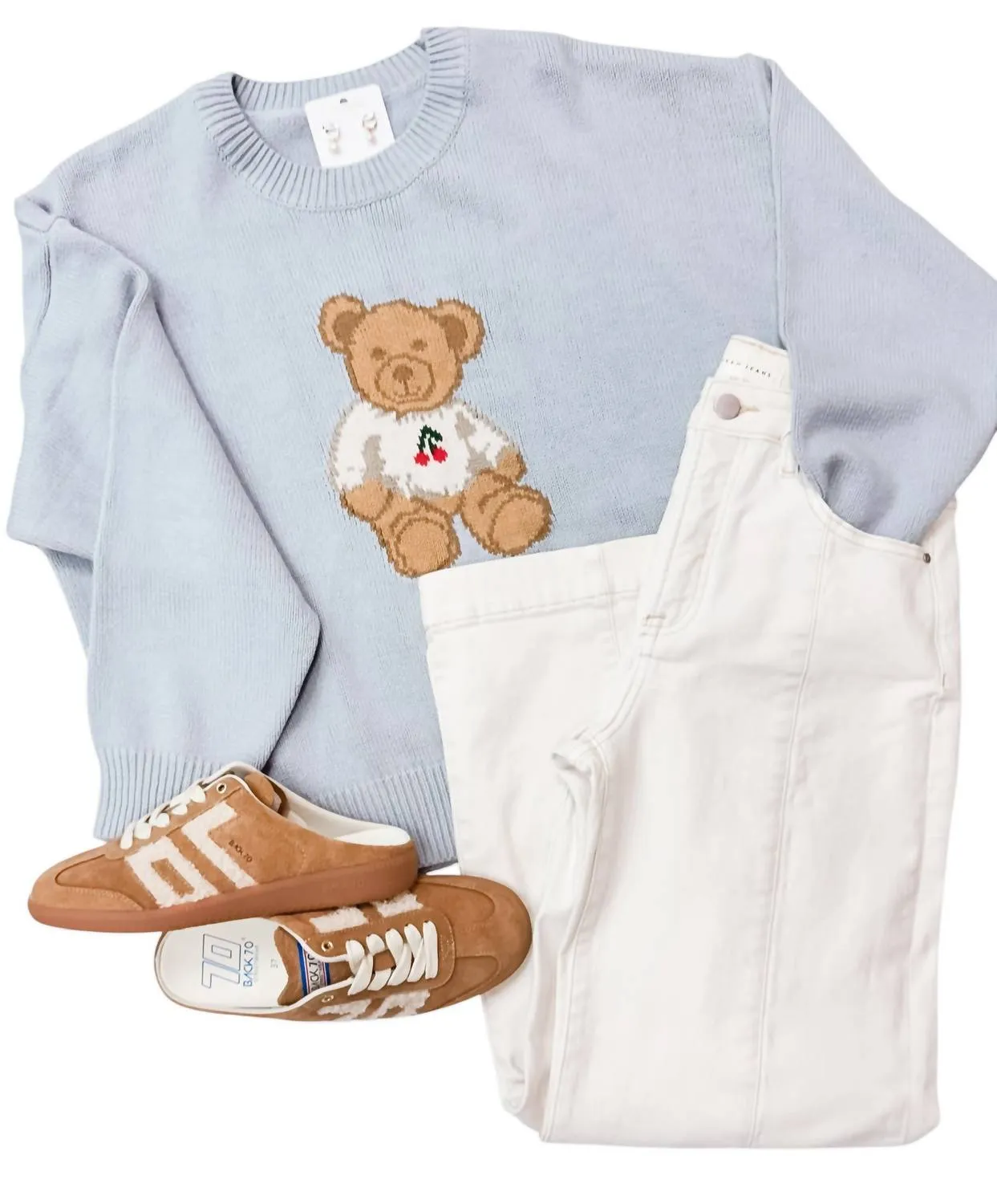 Teddy Bear Cherry Sweater In Light Blue