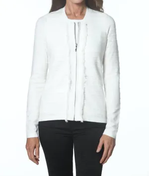 Textured Zip Cardigan In White