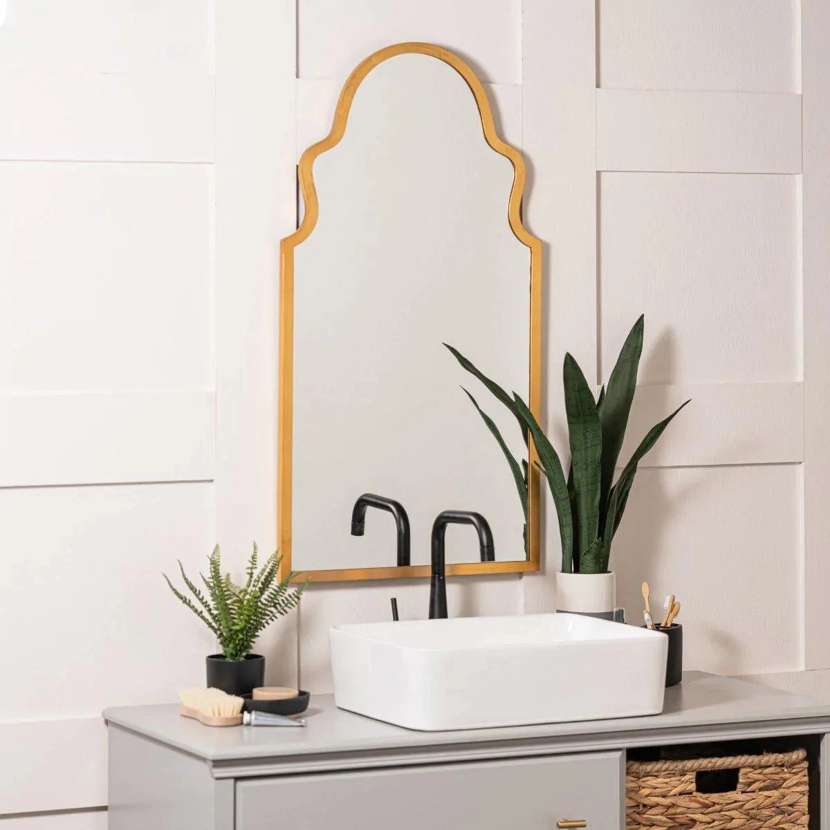 Textured Curvy Gold Leaf Framed Vertical Wall Mirror