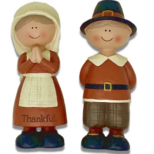 Thankful Pilgrim Man and Woman Couple Set of 2 Figurines 6.25" Decorative Mirror,Home Decor Mirror