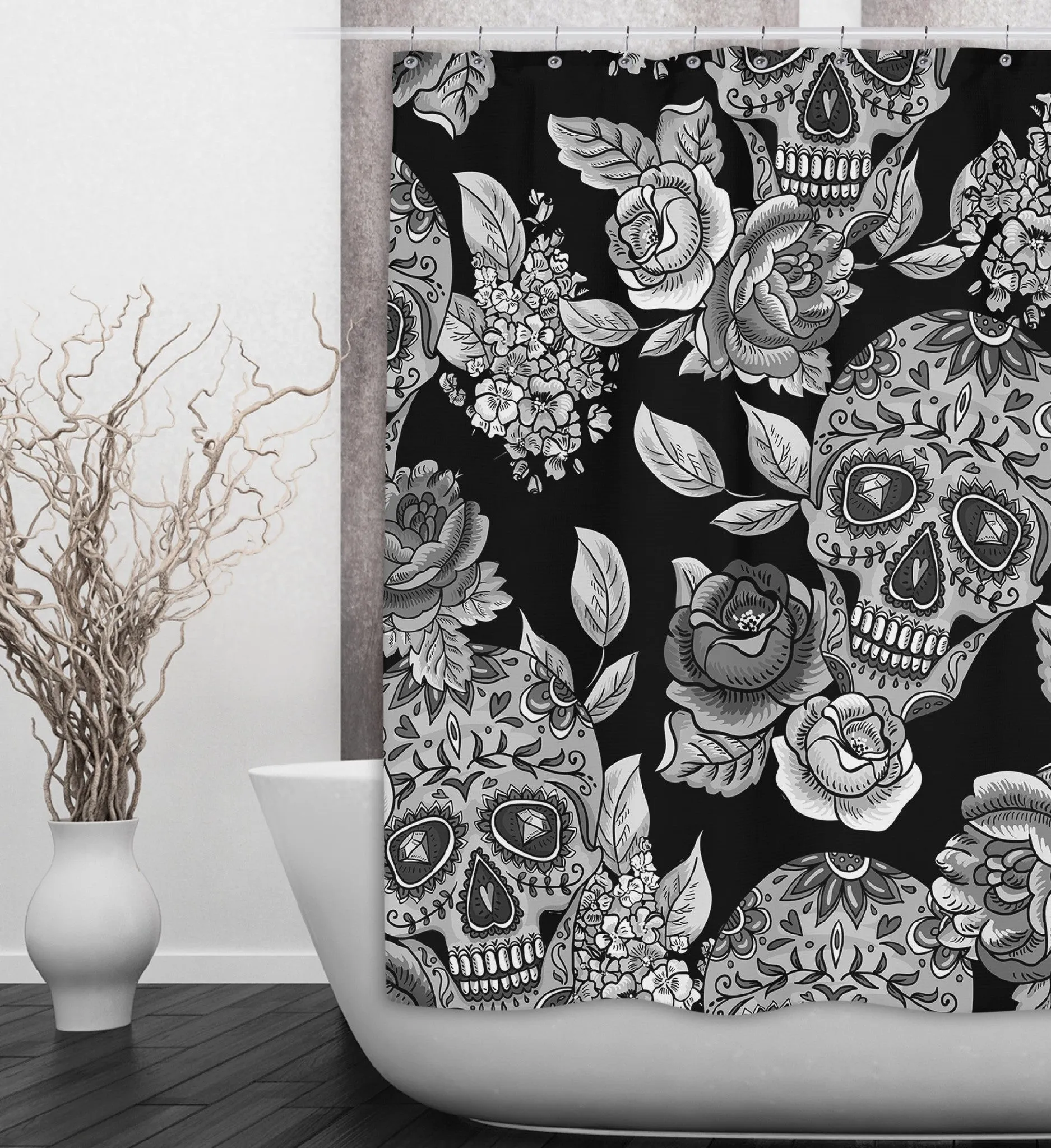 The Original Sugar Skull Black Shower Curtains and Optional Bath Mats Lighting,Lamps Fixtures