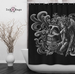 The Angel and Her King Skull Shower Curtains and Optional Bath Mats Lighting,Lamps Fixtures