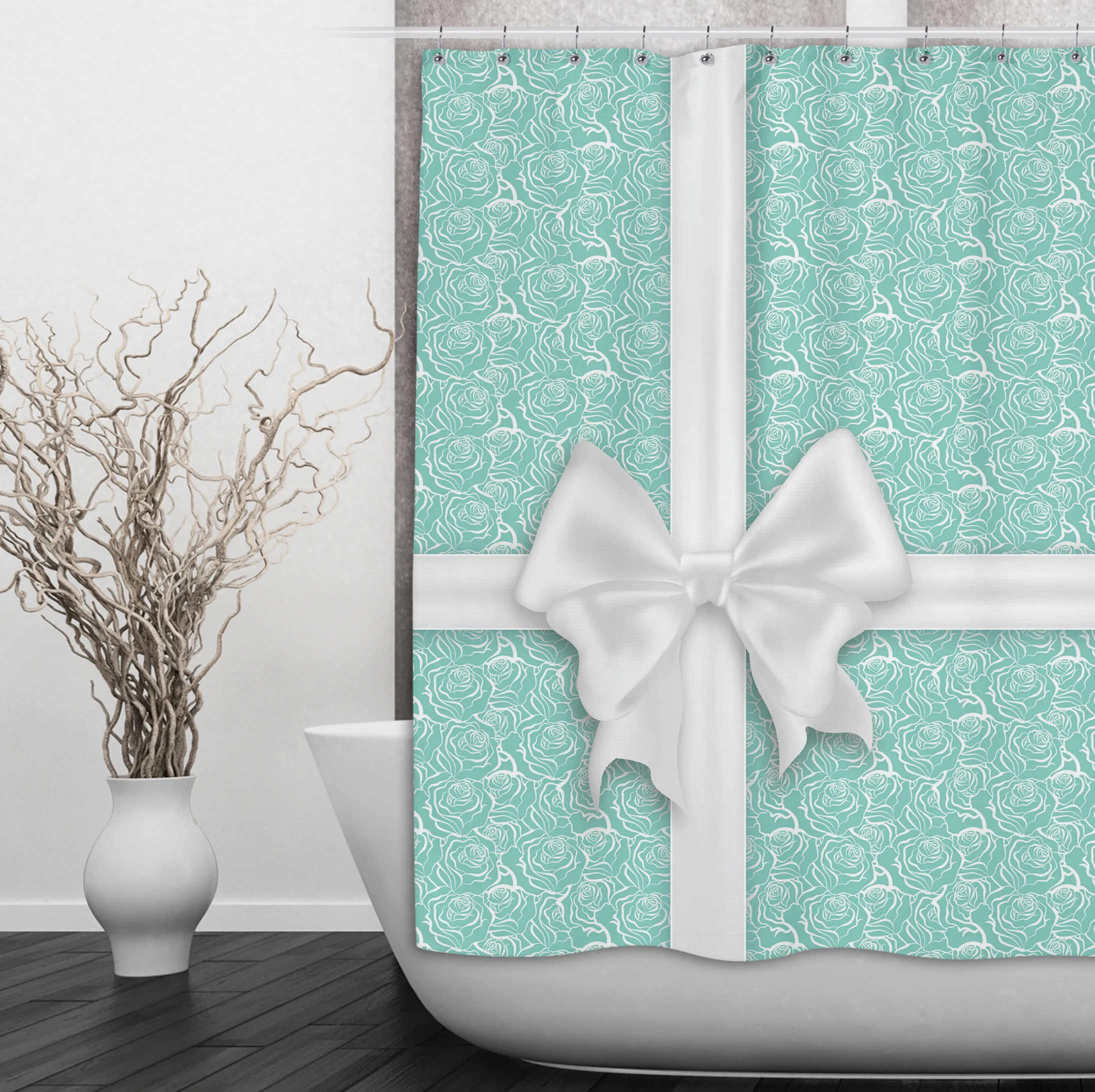 Tiffany Rose Bow Shower Curtains and Optional Bath Mats Lighting,Lamps Fixtures