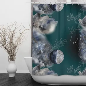 Tin Skies Teal Celestial Shower Curtains and Optional Bath Mats Lighting,Lamps Fixtures