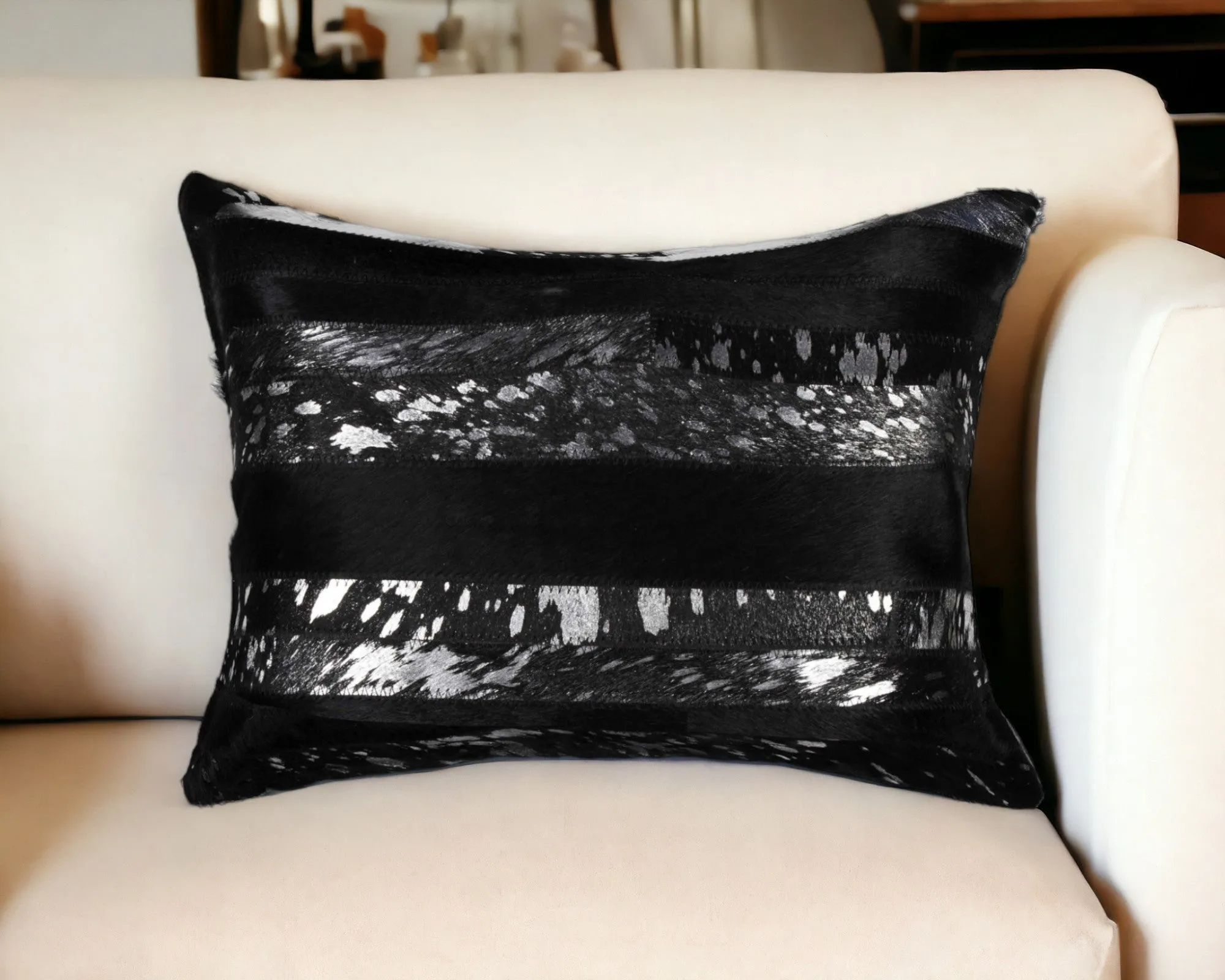 Torino Black & Silver Cowhide Throw Pillow