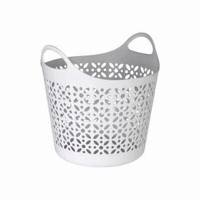 Tote Laundry Basket Plastic White fabric hamper,portable laundry bin,laundry storage