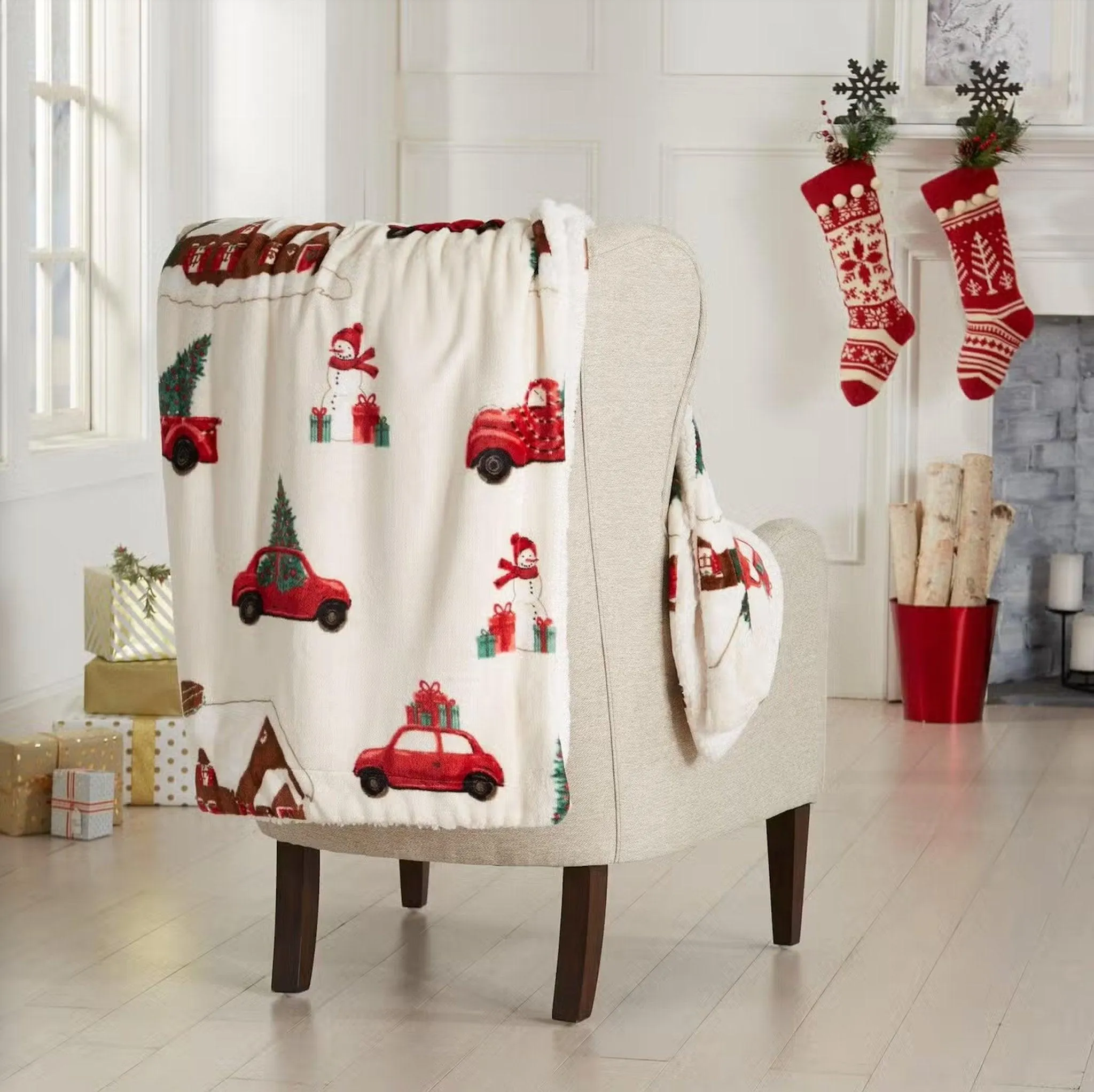 Trucks N' Trees Sherpa Throw Blanket bookcase, standing shelf