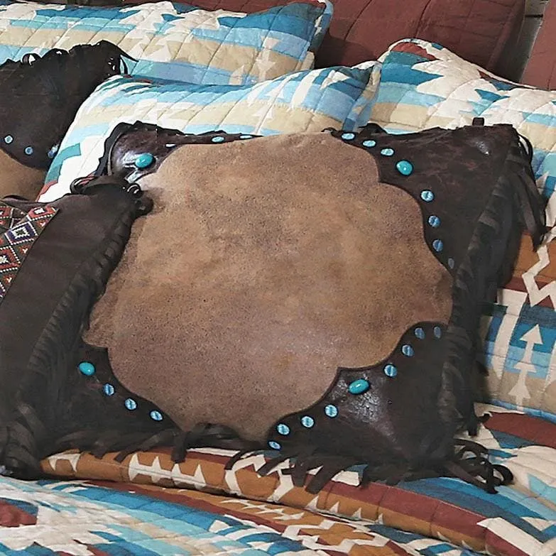 Turquoise Stone Fringed Western Pillow