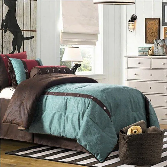 Turquoise Tooled Western Comforter Set