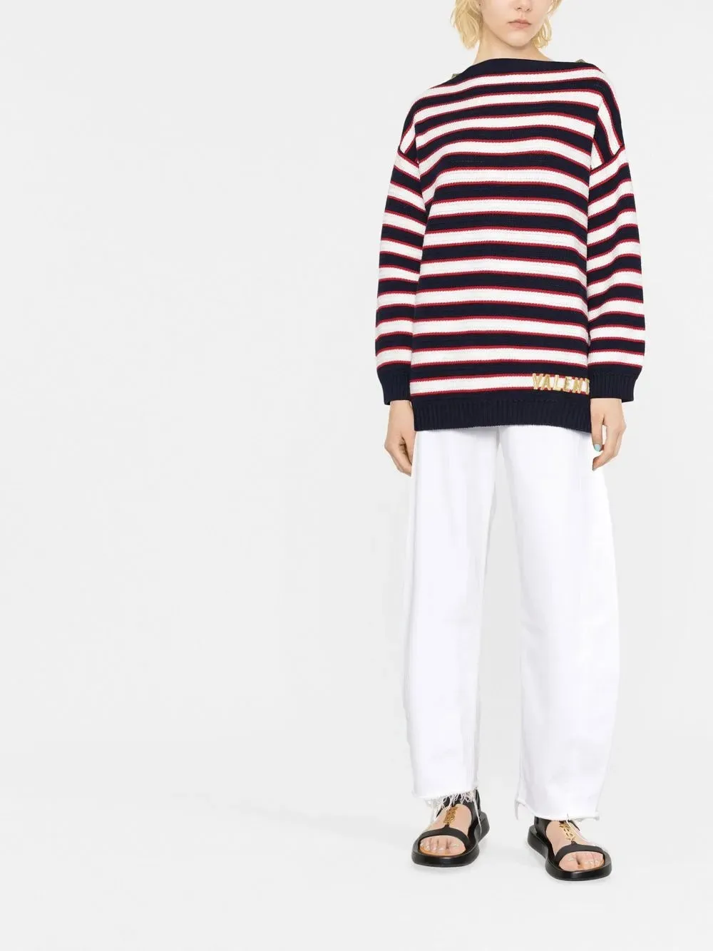 Valentino Logo-Embroidered Striped Jumper