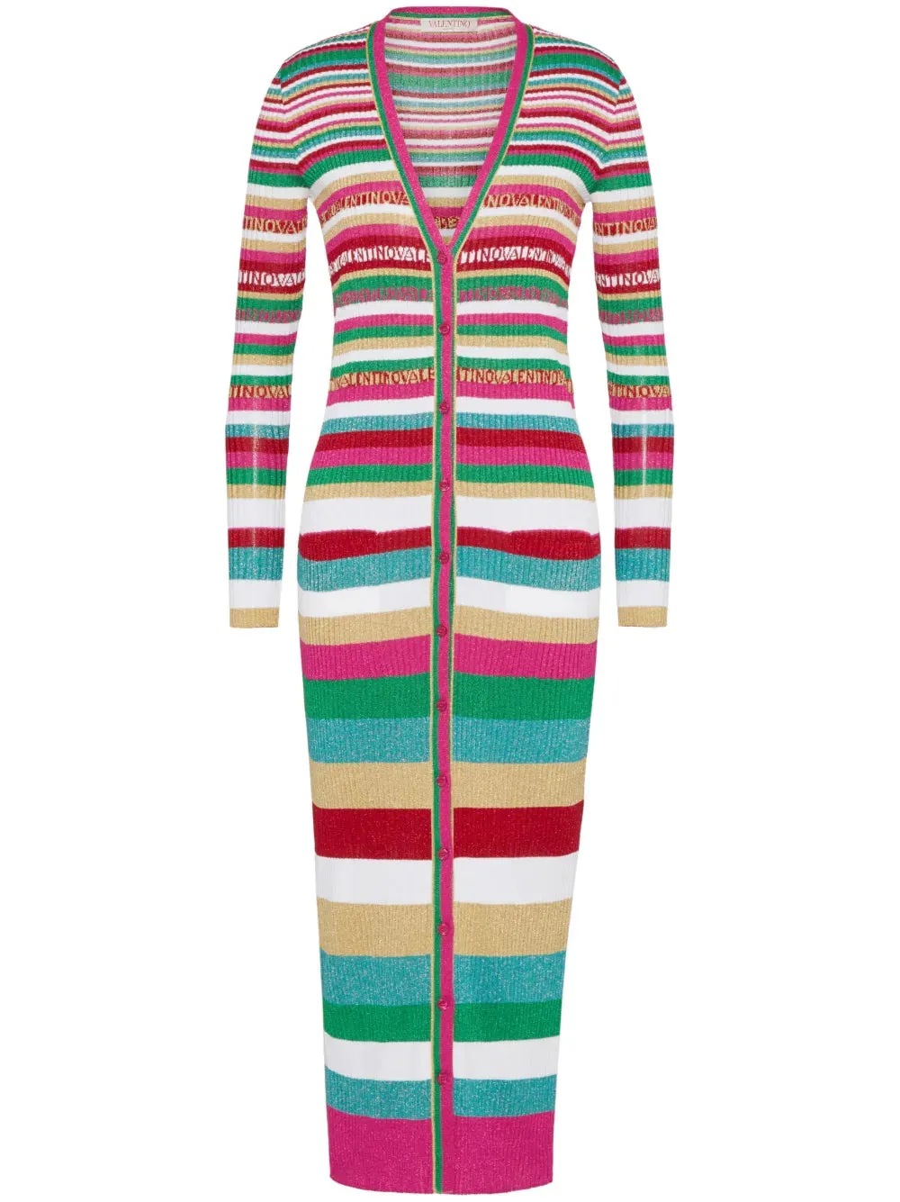Valentino Stripe-Print Lurex Long Cardigan