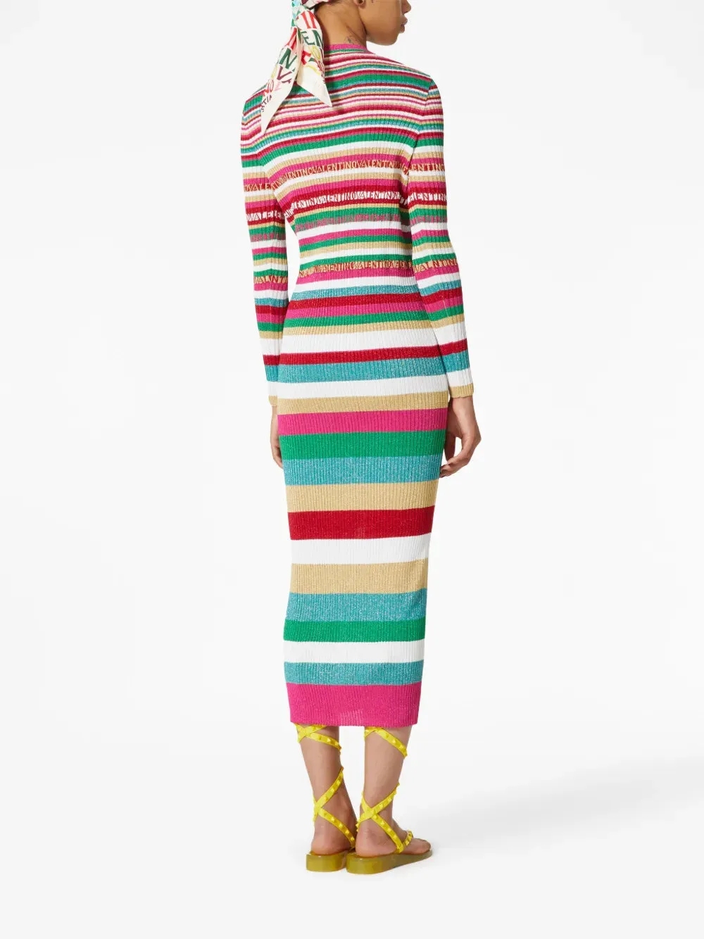 Valentino Stripe-Print Lurex Long Cardigan