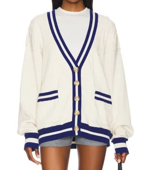 Varsity Cardigan In Ecru