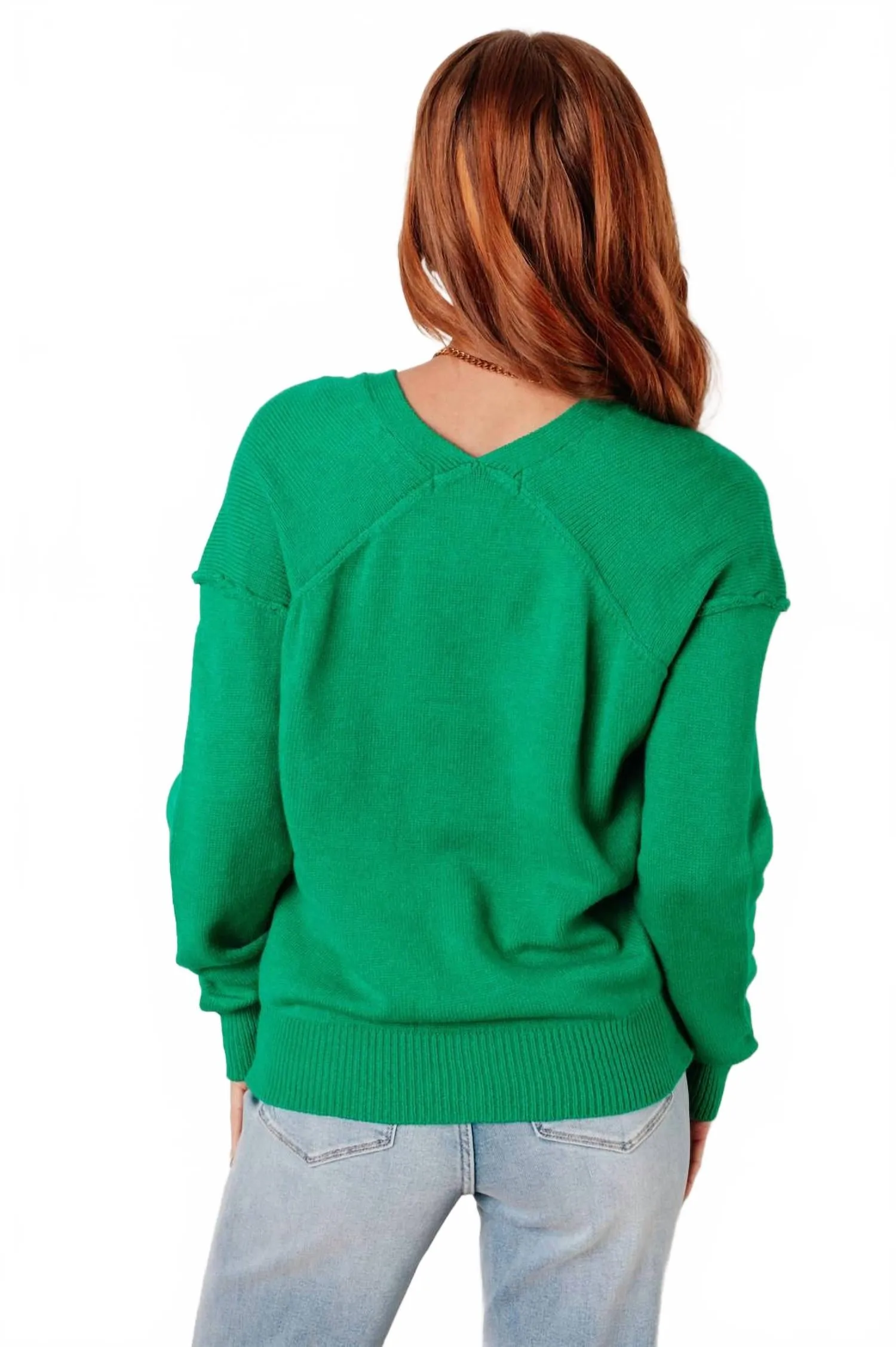 Very Understandable V-Neck Sweater In Green
