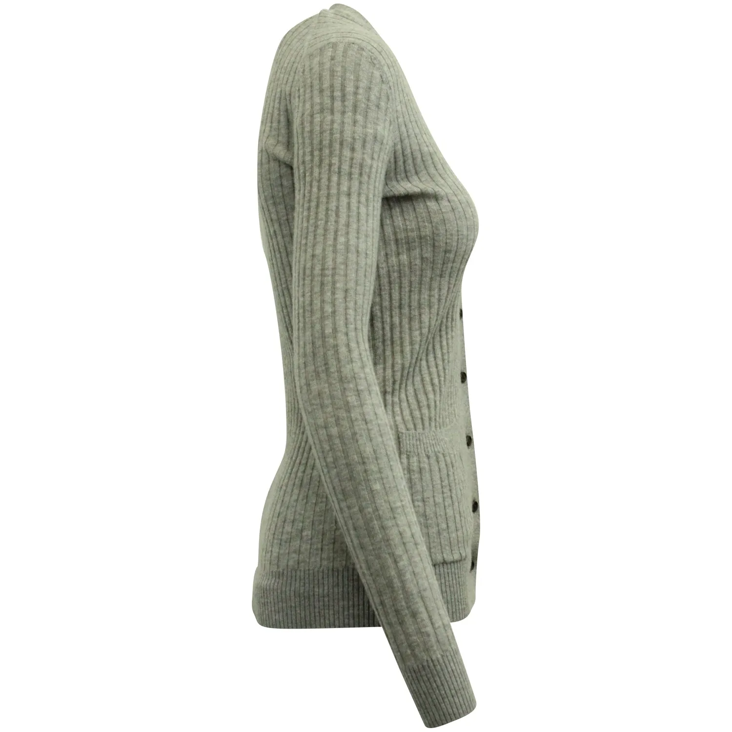 Vince Ribbed Knitted Cardigan in Grey Cashmere