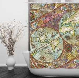 Vintage Watercolor Map Shower Curtains and Optional Bath Mats Lighting,Lamps Fixtures