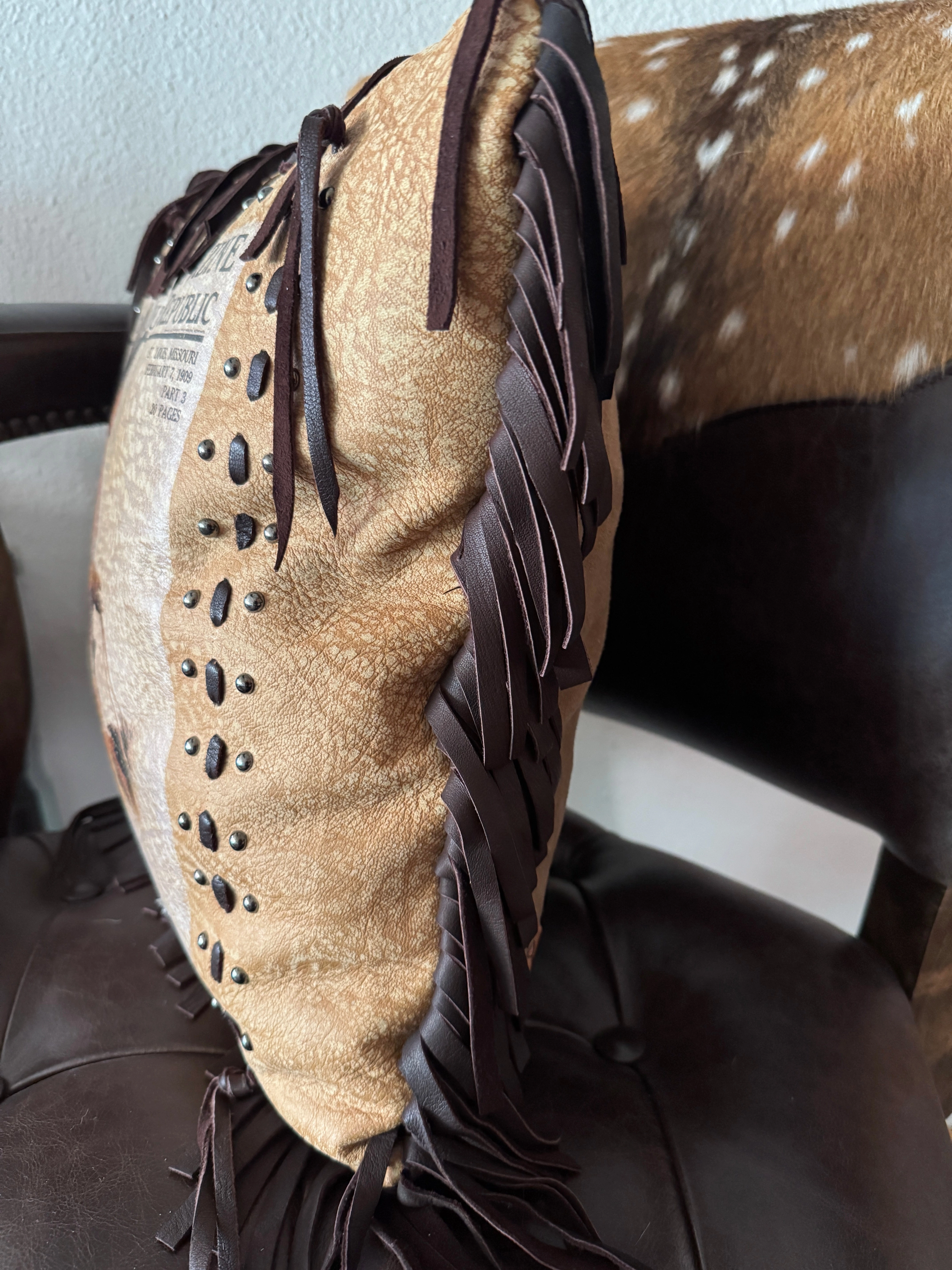 Vintage 1909 Sunday Magazine Leather Pillow
