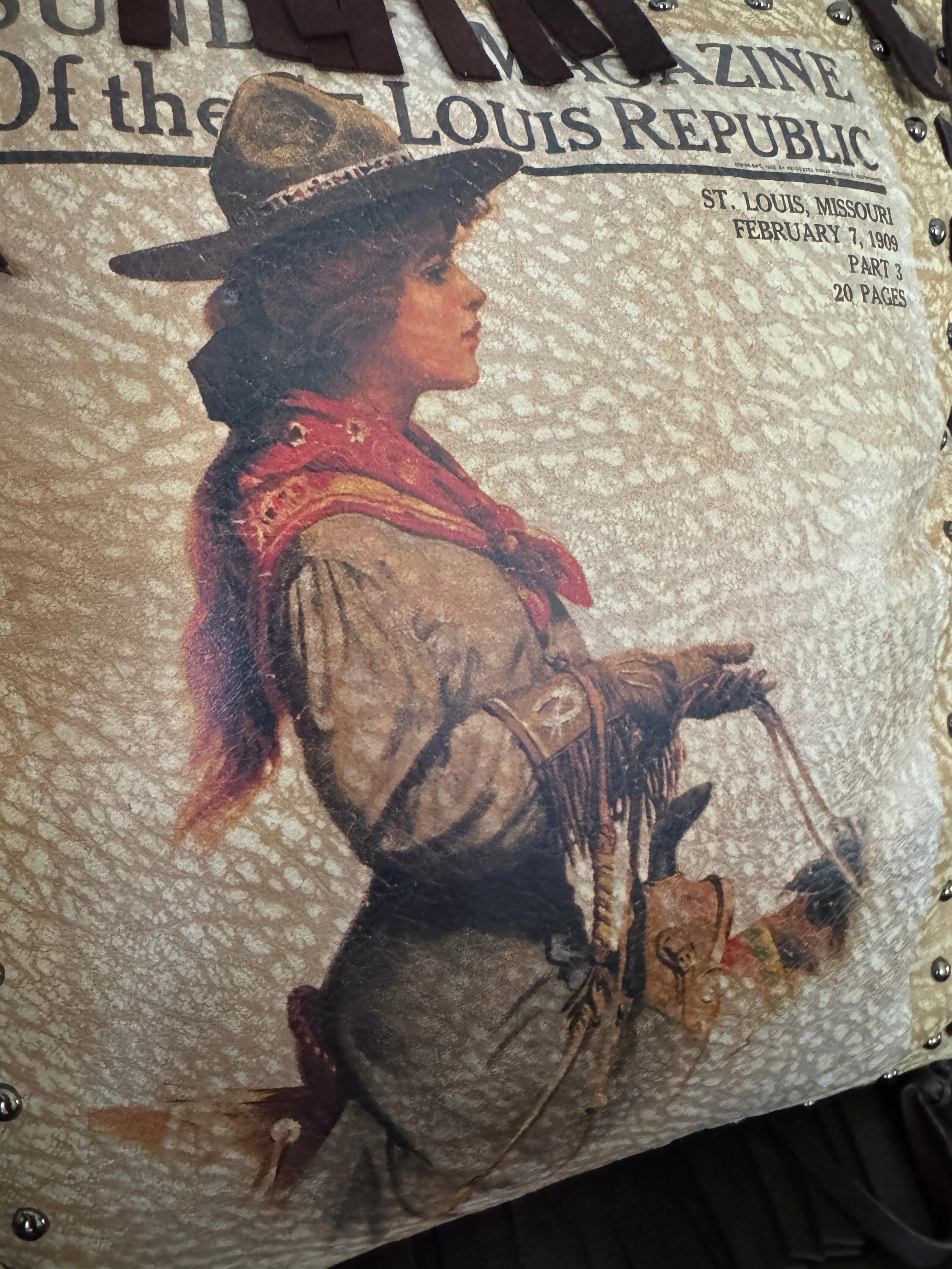 Vintage 1909 Sunday Magazine Leather Pillow