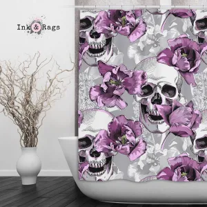 Violet and Grey Tulip and Skull Shower Curtains and Optional Bath Mats Lighting,Lamps Fixtures