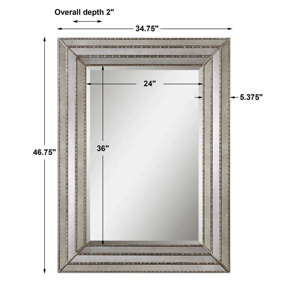 Wall Mirror Framed With Mirrored Inlays and Burnished Silver