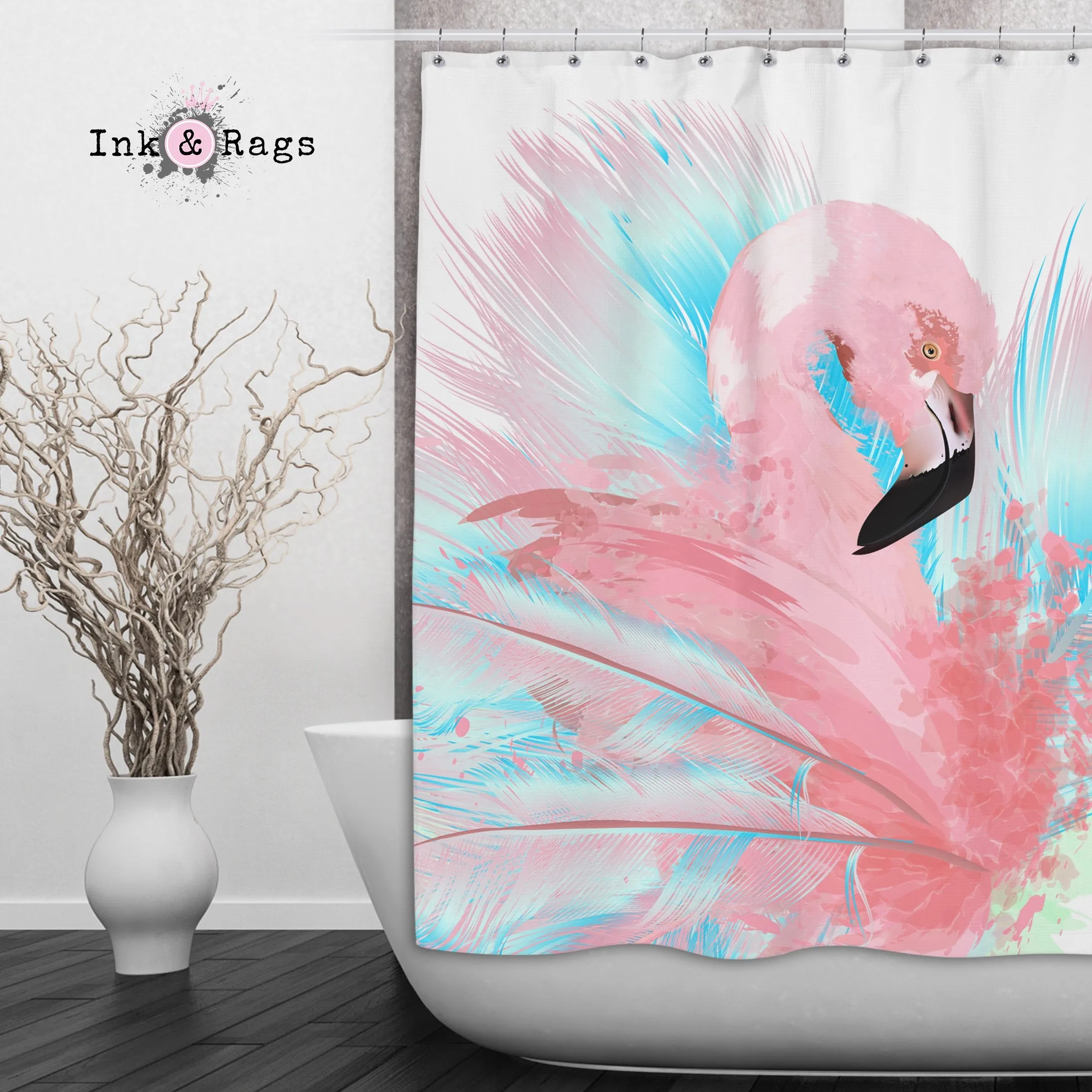Watercolor Flamingo Shower Curtains and Optional Bath Mats Lighting,Lamps Fixtures