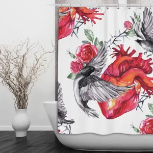 Watercolor Heart Rose and Raven Shower Curtains and Optional Bath Mats Lighting,Lamps Fixtures