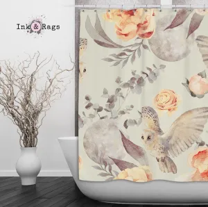 Watercolor Owl Moon and Rose Shower Curtains and Optional Bath Mats Lighting,Lamps Fixtures