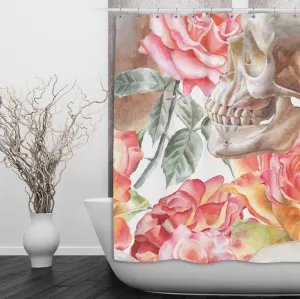 Watercolor Skull with Pink Roses Shower Curtains and Optional Bath Mats Lighting,Lamps Fixtures