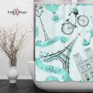 Whimsy in Paris Blue Shower Curtains and Optional Bath Mats Lighting,Lamps Fixtures