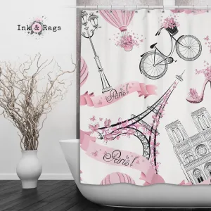 Whimsy in Paris Pink Shower Curtains and Optional Bath Mats Lighting,Lamps Fixtures