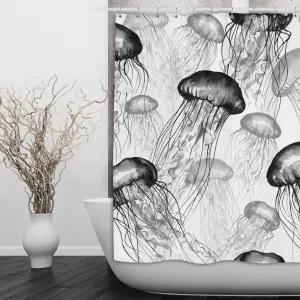 White and Black Jellyfish Shower Curtains and Optional Bath Mats Lighting,Lamps Fixtures