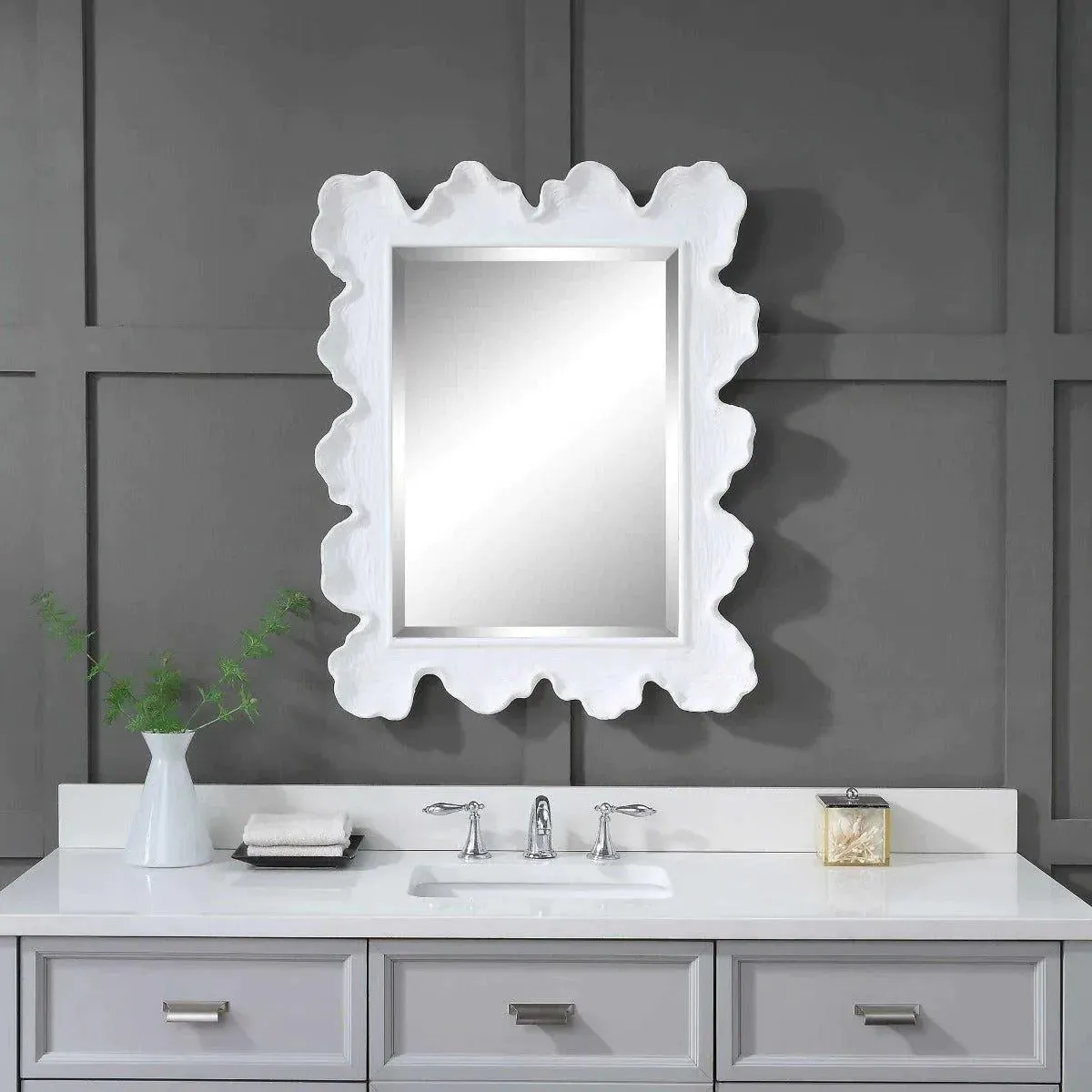 White Coral Inspired Scalloped Mirror