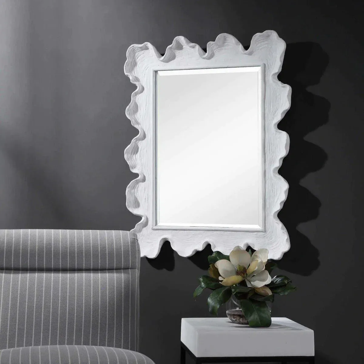 White Coral Inspired Scalloped Mirror
